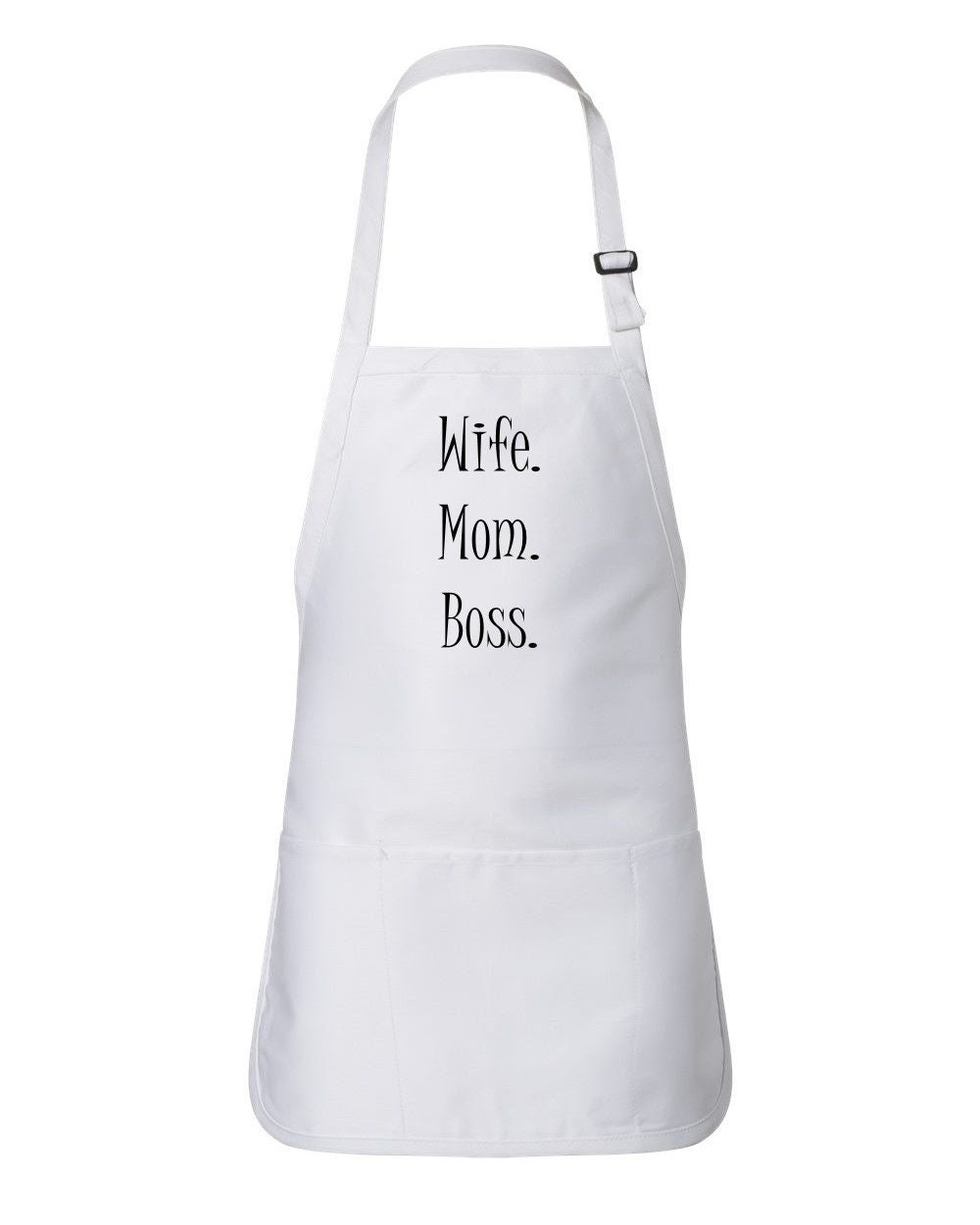 Apron - Wife Mom Boss, Kitchen Apron with Three-section Pocket