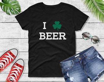 Womens I Love Beer - St. Patrick's Day Drinking Team T-shirt, Drinking Tee, St. Pattys Day Shirt, St. Paddy's Day, Shamrock Shirts