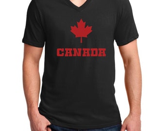 Canadian Maple Leaf V Neck Shirt, Canada Pride Mens Tee, Red Maple Leaf Top, Patriotic, National Symbol Canada Gift, Travel Outfit, Summer