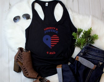 Liberty Justice For All Tank Top Women, Proud American 4th of July Shirt, Patriotic USA Flag Activist Tee, Next Level Racerback, Liberal