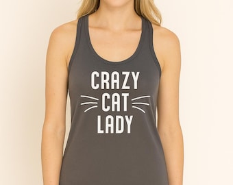Crazy Cat Lady Tank Top, Funny Vintage Style Shirt, Cotton Blend Racerback, Cat Lover Gift for Women, Handmade Pet Mom Animal Tee