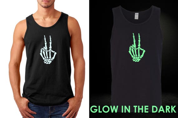 Boys Black Skeleton Peace Halloween T-Shirt Glows in The Dark Tee Shirt