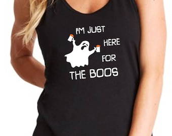 I'm Just Here For The Boos Tank Top, Funny Halloween Shirt, Beer Drinking Ghost Top, Spooky Party Tank, Fall Outfit, Women’s Halloween Gift