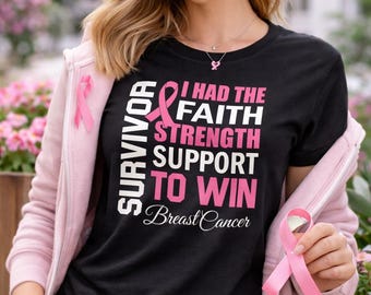 Breast Cancer Survivor #2 Shirt, Pink Ribbon Awareness Tee, Womens Fighter Shirt, Support Squad Gift, Strength Faith, October Awareness