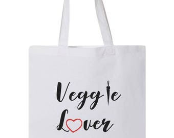 Veggie Lover Tote Bag, Vegan Cotton Bag, Animal Rights Shopper, Ethical Reusable Tote, Vegetarian Market Bag, Eco Friendly Gift