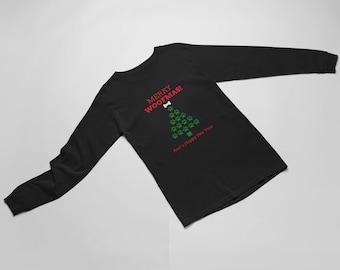 Mens Merry Woofmas Paw Year Shirt, Funny Dog Christmas Top, Holiday Long Sleeve Tee, Pet Lover Gift, Cute Xmas Shirt For Him, Winter Humor