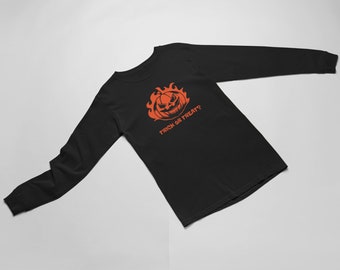 Trick Or Treat Pumpkin Shirt, Flaming Jack O Lantern Long Sleeve Tee, Black Spooky Top, Halloween Costume Shirt, October Party Outfit