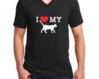 V-neck Mens - I Love My Cat T Shirt - Funny Cat Shirt, Cute Cat Shirts, Cat Lover Gifts, Loves Cats Tshirt, Cat Person Tshirt
