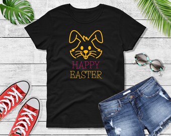 Womens - Happy Easter Shirt, Easter Bunny Tee, Spring T-Shirt for Women, Funny Holiday Top, Cute Bunny Graphic Tee, Easter Celebration Shirt