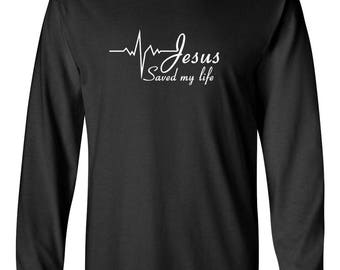 Jesus Saved My Life T-Shirt, Christian Catholic Tee, Faith Prayer Shirt, God Religion Long Sleeve, Black, Classic Fit, Comfort & Style