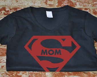 V-neck Supermom Shirt Funny Gift Idea Mothers Superhero Parody Mother's Day