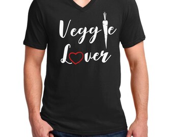 Veggie Lover V Neck, Vegan Mens Tee, Vegetarian Shirt, Animal Rights Gift, Plant Based T Shirt, Ethical Vegan Top