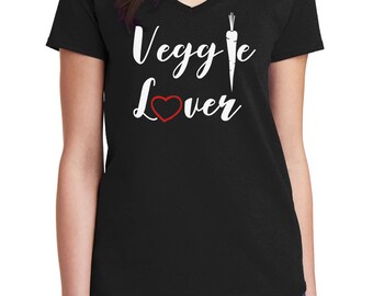 Ladies V-neck - Veggie Lover T Shirt - Vegan Tee - Animal Lovers - Vegetarian T-Shirt - Love For The Animals
