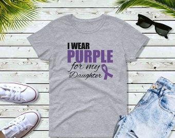 I Wear Purple For My Daughter T-Shirt, Women's Purple Ribbon Shirt, Epilepsy Awareness, Pancreatic Cancer Support, Mental Health, Crewneck