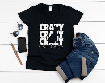 Women's V-neck - Crazy Cat Lady # Shirt - Cat Lady Shirt, Funny Cat Shirt, Cat Lover Shirt, Cat Mama Shirt