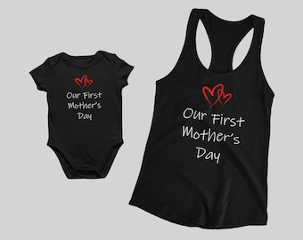TOP Our First Mother's Day SET Tank Top Baby Bodysuit - Mother And Daughter, Son, Matching Tee Shirt - Mother's Day Gift