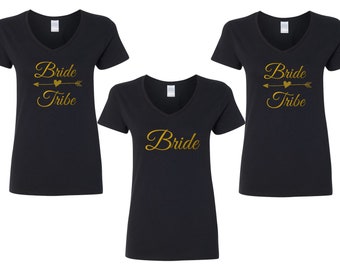 Bride Tribe V Neck Shirt, Bridesmaid Shirt, Bachelorette Tee, Bridal Party Top, Maid Of Honor Shirt, Wedding Party Shirts, Matching Outfit