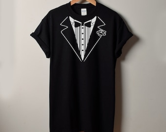 Fake Tuxedo Shirt, Funny Wedding Tee, Groom Bachelor Party, Valentines Day Gift Idea, Classic Fit Cotton Tee, Comfortable Crewneck Shirt