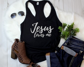 Women's Tank Top - Jesus Loves Me Shirt, Christian Easter Gift, Faith Based T-Shirt, Bible Tee, Holiday Tee, Easter Outfits, Racerback