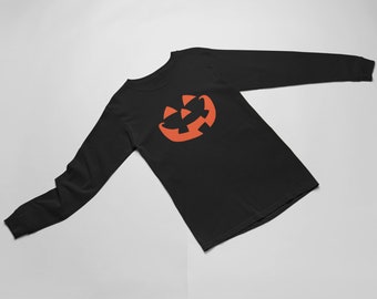 Pumpkin Face Halloween Shirt, Jack O Lantern Long Sleeve Tee, Black Scary Top, Spooky Costume, October Party Outfit, Trick Or Treat
