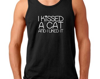 Mens Tank Top - I Kissed A Cat And I Liked It Shirt, Loves Cats Tshirt, Cat Person Shirt, Loves Cats Gifts, Cat Lover Shirt, Cats And Coffee