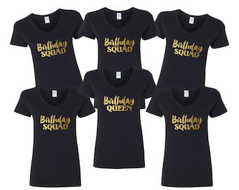 Womens V-neck - Birthday Squad Shirts - Bday Queen T-Shirt - Funny Party Tee - Bday Present - Girls Night Out Tees - Birthday Party Shirts