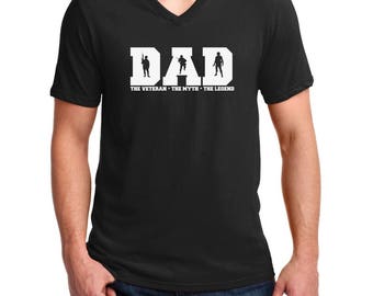 Men's V-neck - DAD The Veteran Myth Legend Shirt - Champs - USA Soldier T-Shirt - Veterans Day Tee - Military - Holiday - Patriotic