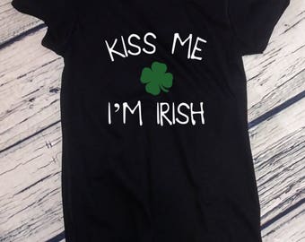 Ladies Kiss Me I'm Irish - Saint Patrick's Day Shirt, Green Clover, Irish Shamrock T-Shirt, St. Patricks Day Shirt
