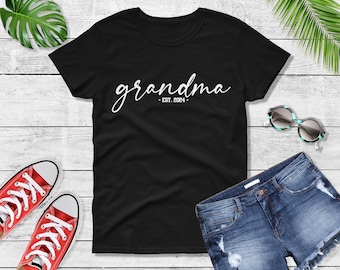Custom Grandma Shirt, Personalized Nana Gift, Est Year Shirt, Grandma Christmas Gift, Soft Cotton Tee, Semi-Fitted, Durable Comfortable