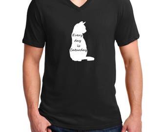 V-neck Mens - Every Day Is Caturday T Shirt - Loves Cats Gifts, Cat Lover Shirt, Cats And Coffee, Christmas Cat Shirt, Funny Cat Shirt