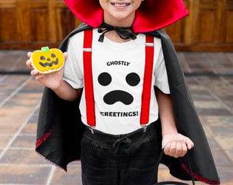 Ghostly Greetings Kids Shirt, Funny Halloween Tee, Toddler And Youth Top, Halloween Party Outfit, Cute Fall Shirt, Spooky Graphic Tee