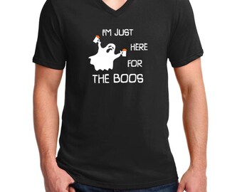 Men's V Neck I'm Just Here For The Boos Shirt, Funny Halloween Beer Tee, Drinking Costume Top, Party Ghost Shirt, Spooky Gift Idea