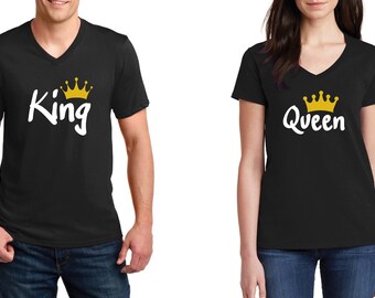 V-neck - King & Queen T Shirts, Matching Shirts, Couples Shirts, Couple Shirts, Queen Shirt, King Shirt, Queen, King Queen, Family Shirts