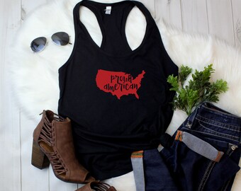 Proud American Tank Top, Patriotic USA Shirt, Fourth of July Tee, Memorial Day Outfit, Independence Day Tank, Summer America Shirt, Women