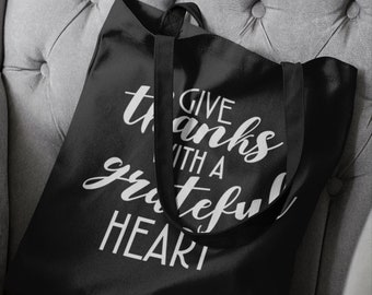 Give Thanks Tote Bag, Grateful Heart Gift, Fall Cotton Bag, Thanksgiving Humor, Reusable Shopping Tote, Autumn Host Gift, Christmas Present