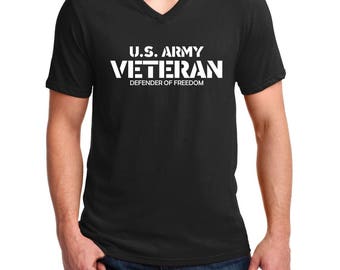 Men's V-neck - U.S. Army Veteran T-Shirt - Defender Of Freedom - Veterans Day Tee Shirt - Military - Holiday - Patriotic