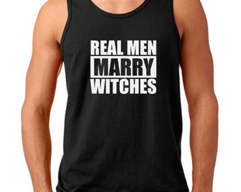 Mens Tank Top, Real Men Marry Witches Shirt, Funny Halloween Tee, Witch Husband Top, Boyfriend Gift Shirt, Magic Lover Tank, Party Costume