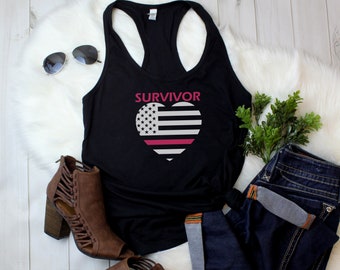 Survivor Tank Top Women, Breast Cancer Support Shirt, Awareness Pink Ribbon Tee, Racerback Inspirational Gift, Workout or Walk Tank Top