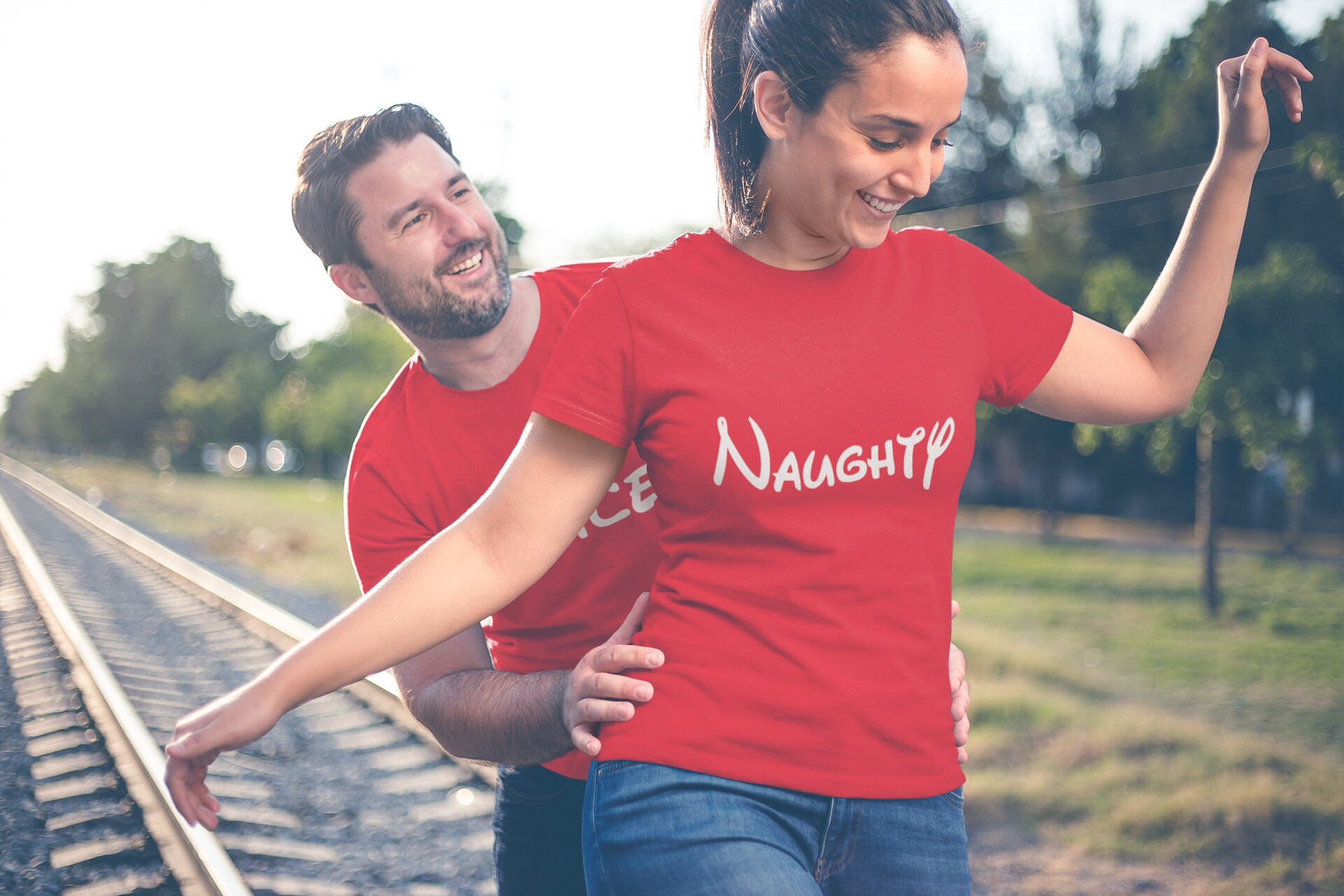 Nice & Naughty - Christmas Shirts - Funny Couple T-Shirts - Matching SET -  Womens Mens Tees - Disney Shirts - Mickey Cute Holiday Tees