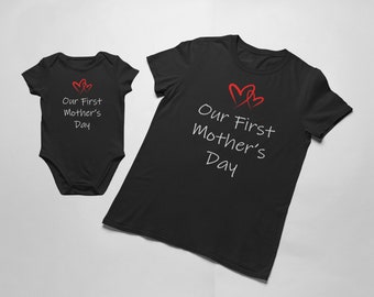 Our First Mother's Day Set, Women's Shirt, Baby Bodysuit, Matching Outfit, New Mom Gift, Personalized Gift, Mother's Day Outfit, Baby Shower