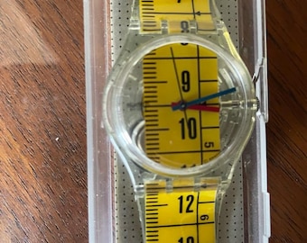 Swatch Measuring Tape Watch Transparent Band | Unique Yellow Tape Design | Collector’s Watch | Brand New in Case | Unisex Gift