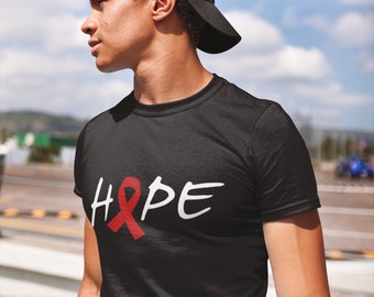 Hope Shirt, AIDS HIV Awareness Tee, Red Ribbon Shirt, Faith Hope Cure, Support Shirt, Classic Fit Cotton Tee, Comfortable Crewneck Shirt