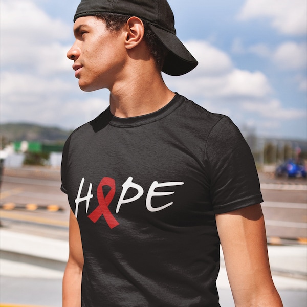 Hope T Shirt, AIDS HIV Awareness Month T-Shirt, Support, Red Ribbon Tee, Faith Hope Cure