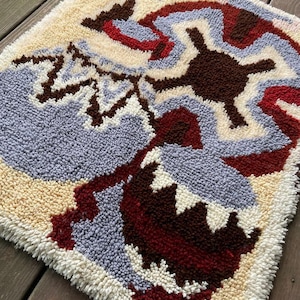 Vintage Handmade Retro Latch Hook Rug 29.5” x 36” Wall Hanging, Colorful Boho Decor