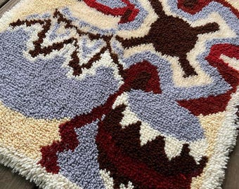 Vintage Handmade Retro Latch Hook Rug 29.5” x 36” Wall Hanging, Colorful Boho Decor