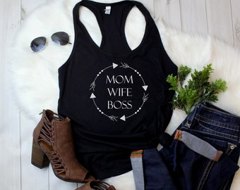 Womens Tank Top - Unique Gift Idea for Mom - Mom Wife Boss T-Shirt for Mother's Day or Christmas, Wife Boss Tee, Mom Life Gifts