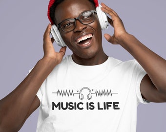 Music is Life T Shirt - Music Art Shirt- Cool Men Shirt - Music Lover Shirt - Music Notes Shirt - Musician Gift - Back to School