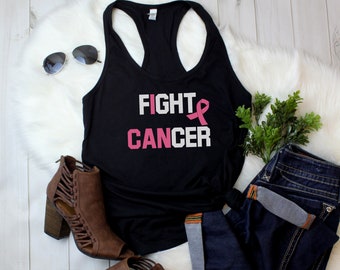 Womens Tank Top - I Can Fight T Shirt, Breast Cancer, Cancer Awareness, Cancer Survivor, Breast Cancer Ribbon, Breast Cancer Gift, Racerback