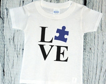 Toddler Love Autism Shirt, Puzzle Piece Tee, Kids Autism Awareness Top, Boys Girls Support Tee, CPSIA Compliant Cotton Gift