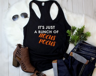 Its Just A Bunch Of Hocus Pocus Womens Tank Top, Halloween Witch Shirt, Funny Fall Top, Spooky Party Tee, Cute Witchy Gift, Halloween Outfit